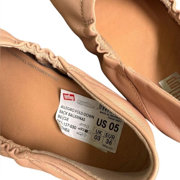 Fitflop Allegro Fold Down Back Ballerinas Beige Leather 5 NWT - Picture 7 of 7